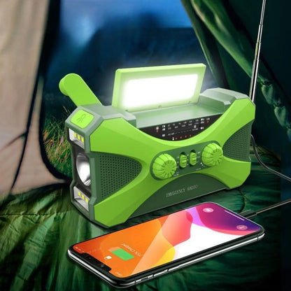 Portable Rechargeable LED Flashlight Solar Power Crank Radio 10000Mah Dual Speaker Emergency Light SOS Alarm
