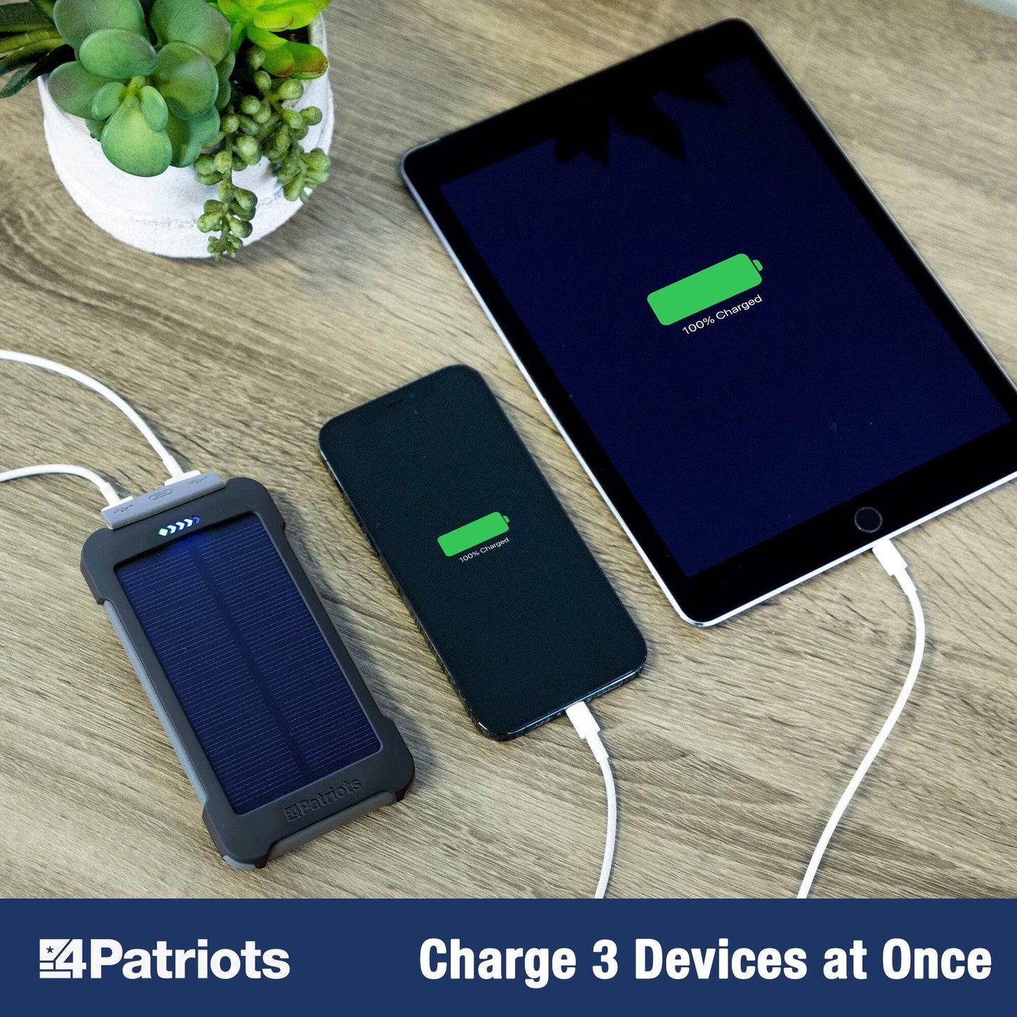 4Patriots 4-Pack Patriot Power Cell Bundle: Portable Solar Power, Rechargeable Battery 2 USB Ports, 8,000 Mah Lithium Polymer Battery, LED Flashlight & IP67 Water Resistant for Hiking or Emergencies