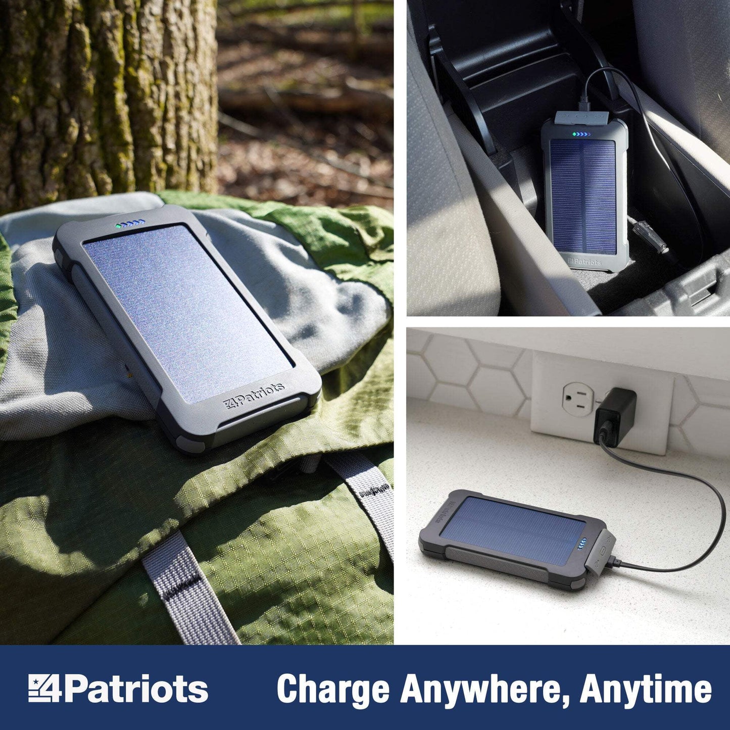 4Patriots 4-Pack Patriot Power Cell Bundle: Portable Solar Power, Rechargeable Battery 2 USB Ports, 8,000 Mah Lithium Polymer Battery, LED Flashlight & IP67 Water Resistant for Hiking or Emergencies