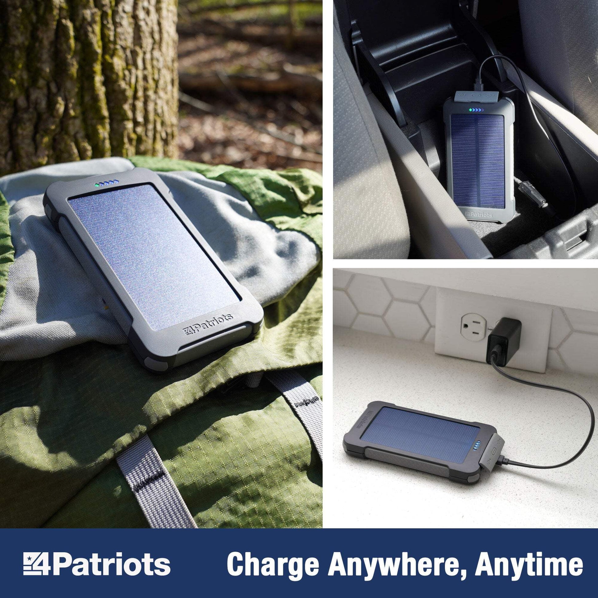 4Patriots 4-Pack Patriot Power Cell Bundle: Portable Solar Power, Rechargeable Battery 2 USB Ports, 8,000 Mah Lithium Polymer Battery, LED Flashlight & IP67 Water Resistant for Hiking or Emergencies